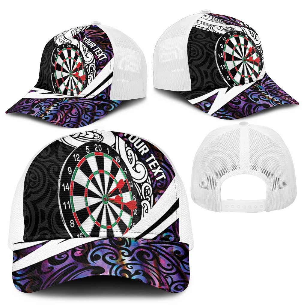 Personalized NZ Darts Baseball Net Cap Paua Shell Maori Koru Whakairo - Purple - Polynesian Pride