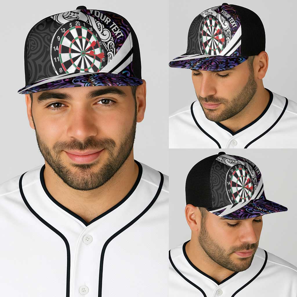 Personalized NZ Darts Baseball Net Cap Paua Shell Maori Koru Whakairo - Purple - Polynesian Pride