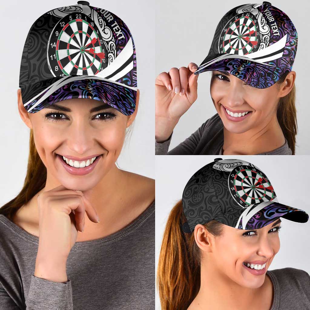 Personalized NZ Darts Classic Cap Paua Shell Maori Koru Whakairo - Purple LT07