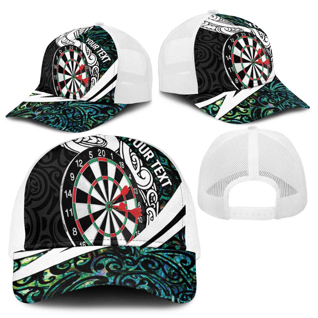 Personalized NZ Darts Mesh Trucker Cap Paua Shell Maori Koru Whakairo - Polynesian Pride