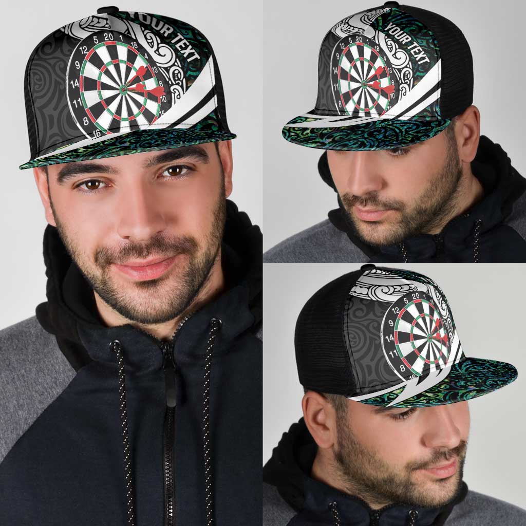 Personalized NZ Darts Mesh Trucker Cap Paua Shell Maori Koru Whakairo - Polynesian Pride