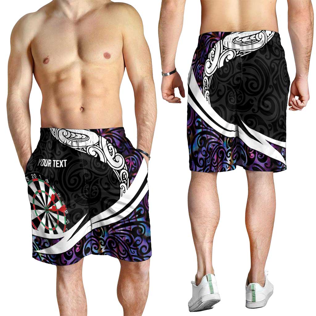 Personalized NZ Darts Shorts for Men Paua Shell Maori Koru Whakairo - Purple LT7 - Polynesian Pride
