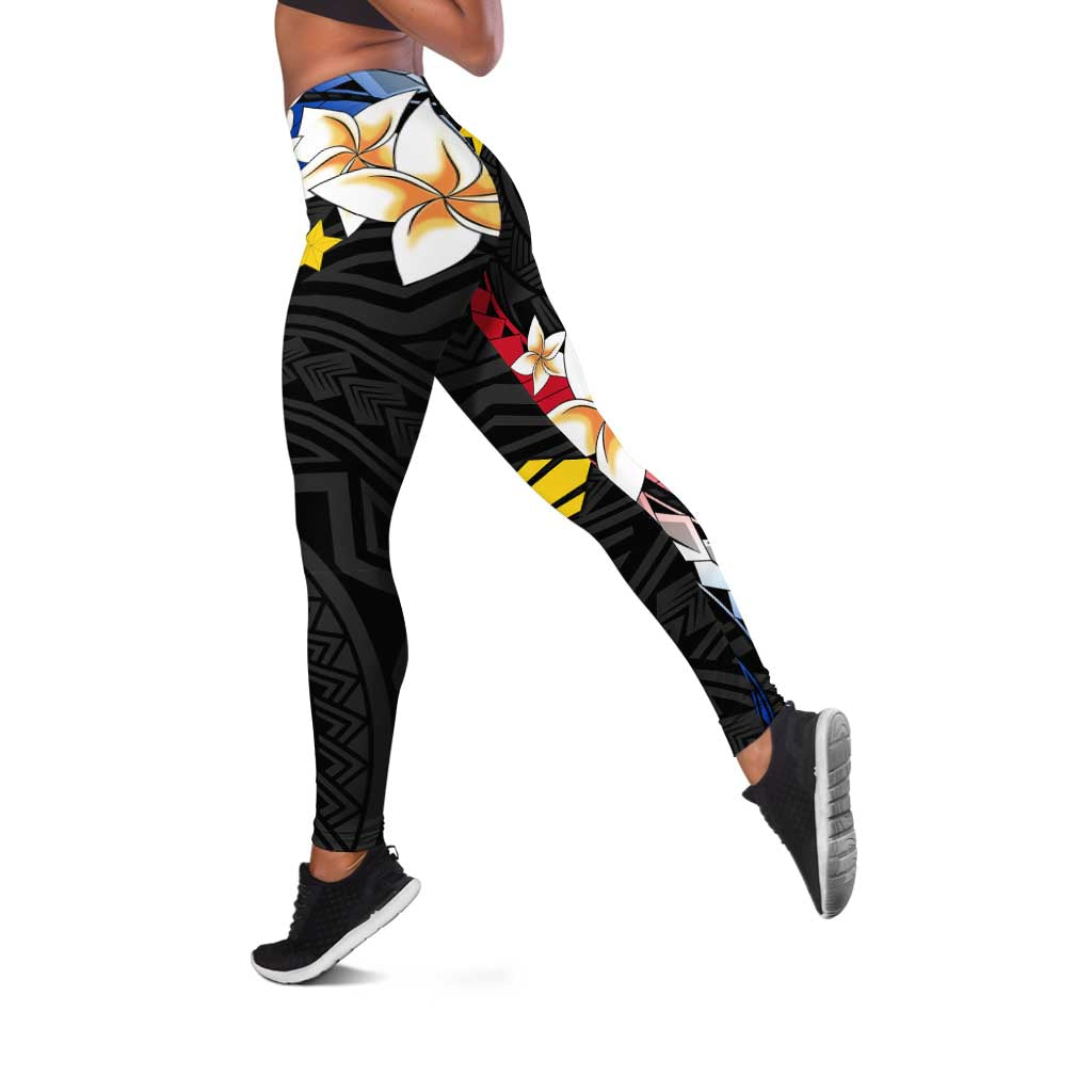 Philippines Tribal Leggings Mix Plumeria - Flag Colors LT7 Black - Polynesian Pride