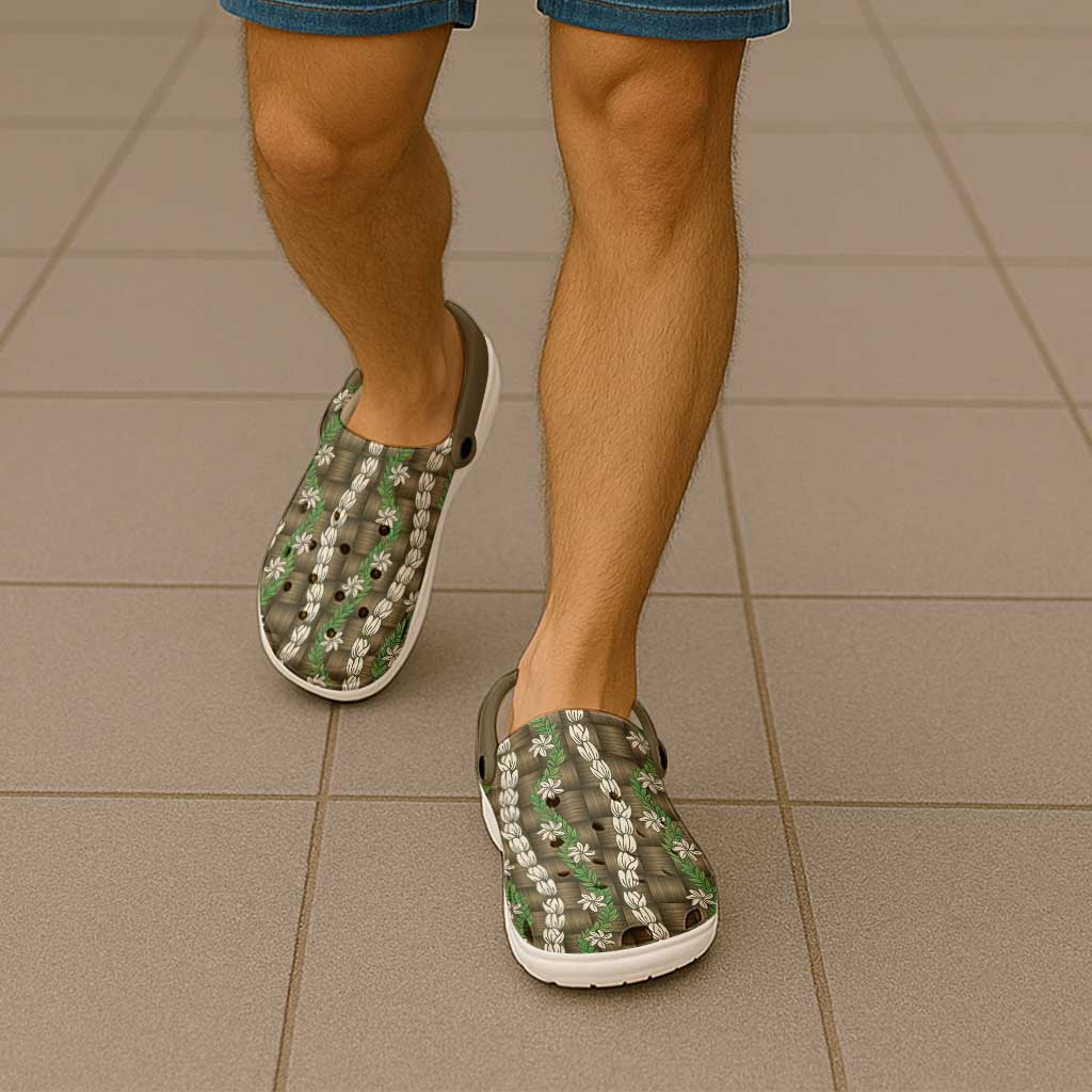 Pikake Maile Tiare Lei Clogs Shoes Natural Lauhala Pattern