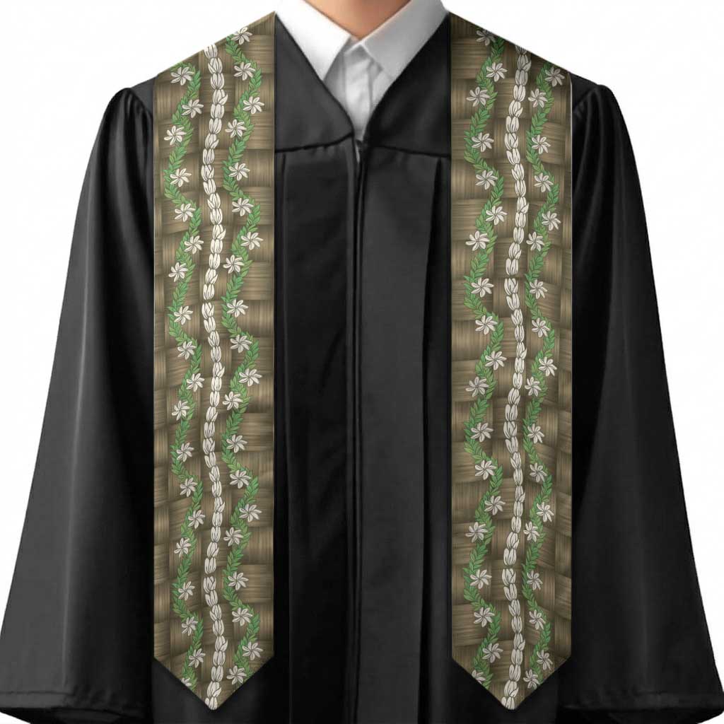 Pikake Maile Tiare Lei Graduation Stole Natural Lauhala Pattern