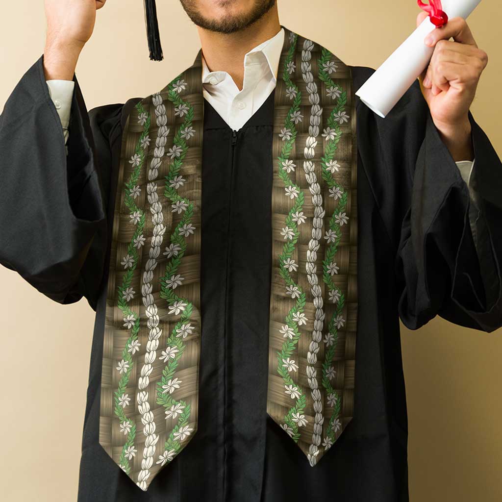 Pikake Maile Tiare Lei Graduation Stole Natural Lauhala Pattern