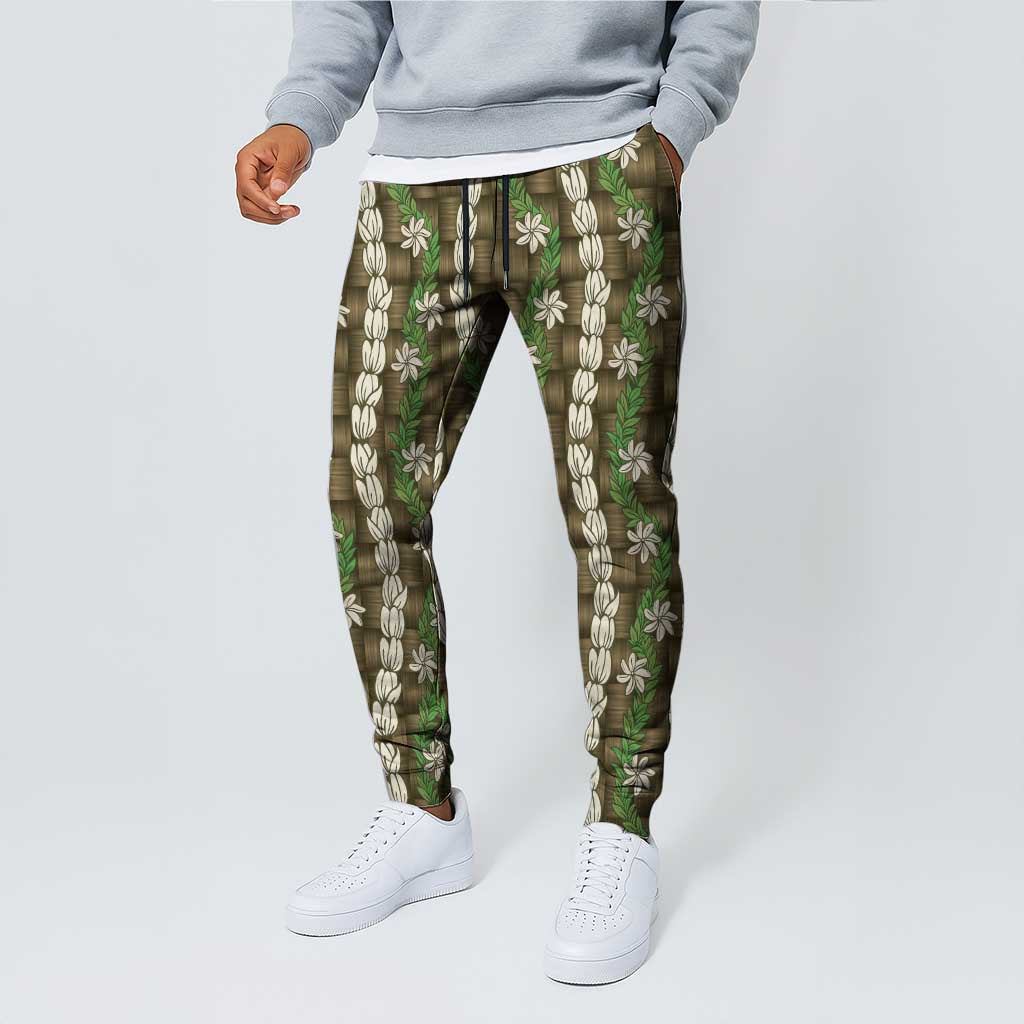 Pikake Maile Tiare Lei Jogger Pants Natural Lauhala Pattern