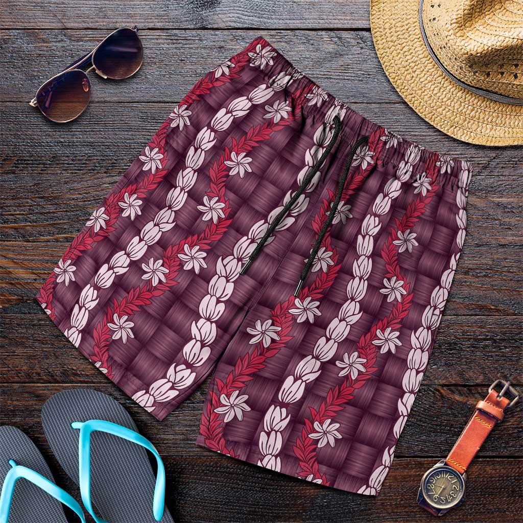 Pikake Maile Tiare Lei Shorts for Men Akala Lauhala Pattern LT01 Pink - Polynesian Pride