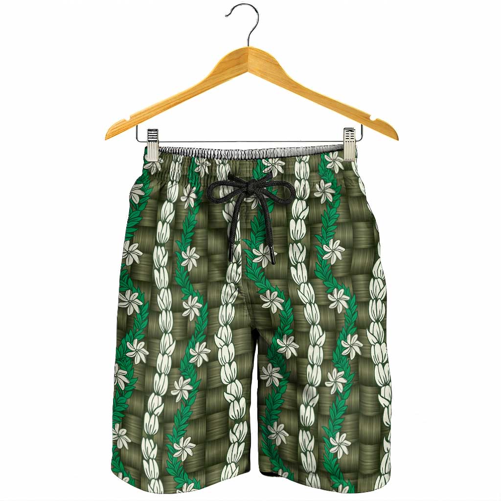 Pikake Maile Tiare Lei Shorts for Men Omaomao Lauhala Pattern