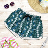 Pikake Maile Tiare Lei Shorts for Women Polu Lauhala Pattern LT01 Blue - Polynesian Pride