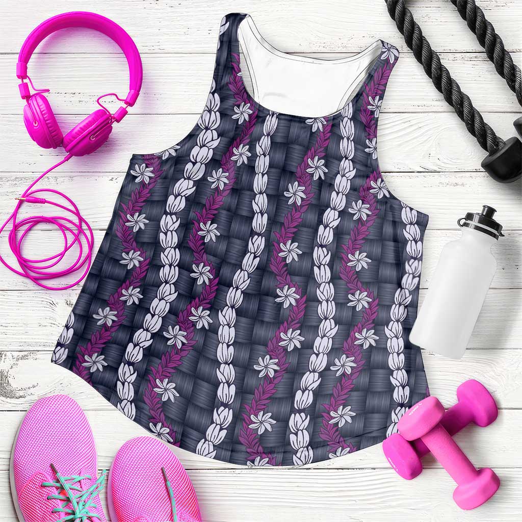 Pikake Maile Tiare Lei Women Racerback Tank Poni Lauhala Pattern LT01 Purple - Polynesian Pride