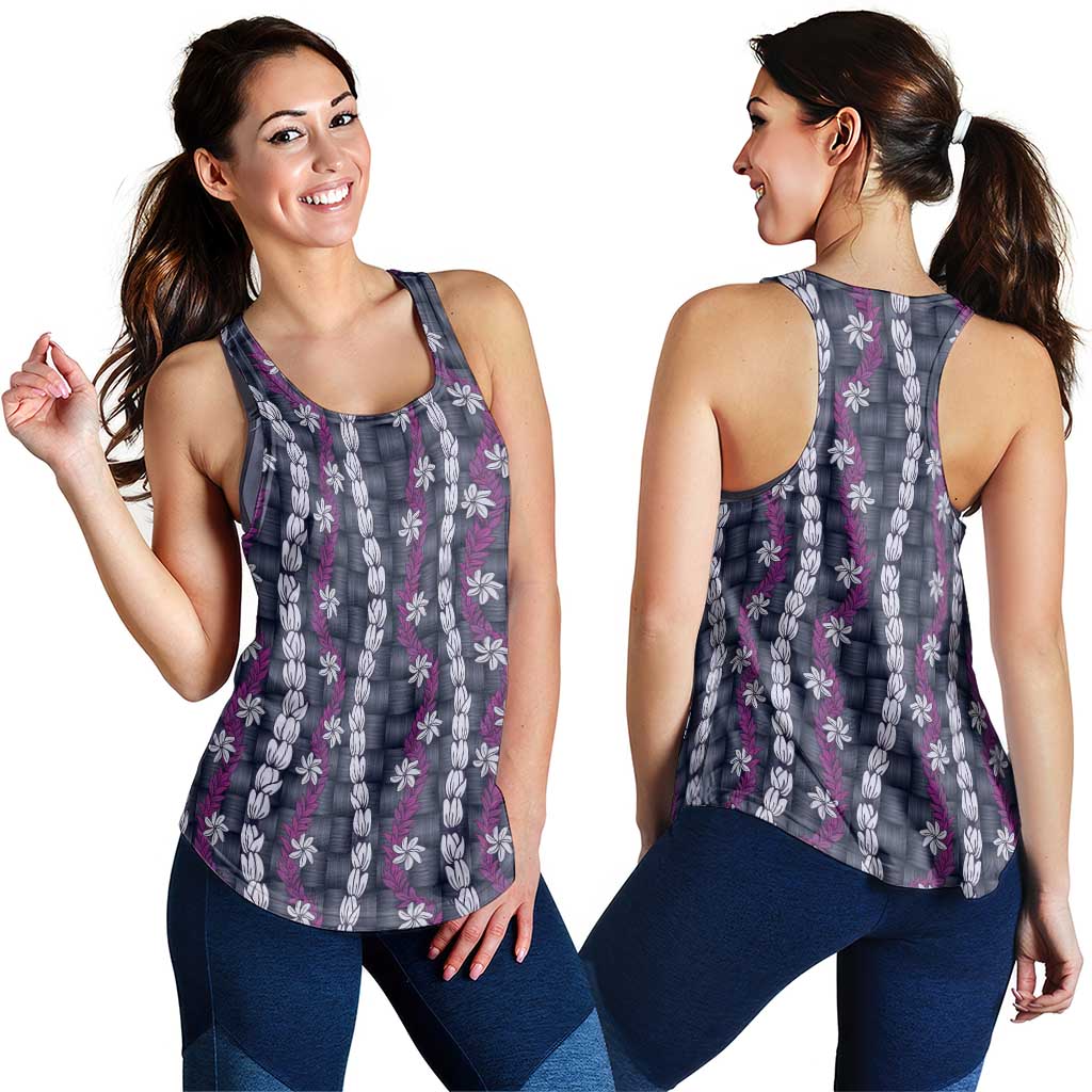 Pikake Maile Tiare Lei Women Racerback Tank Poni Lauhala Pattern LT01 - Polynesian Pride