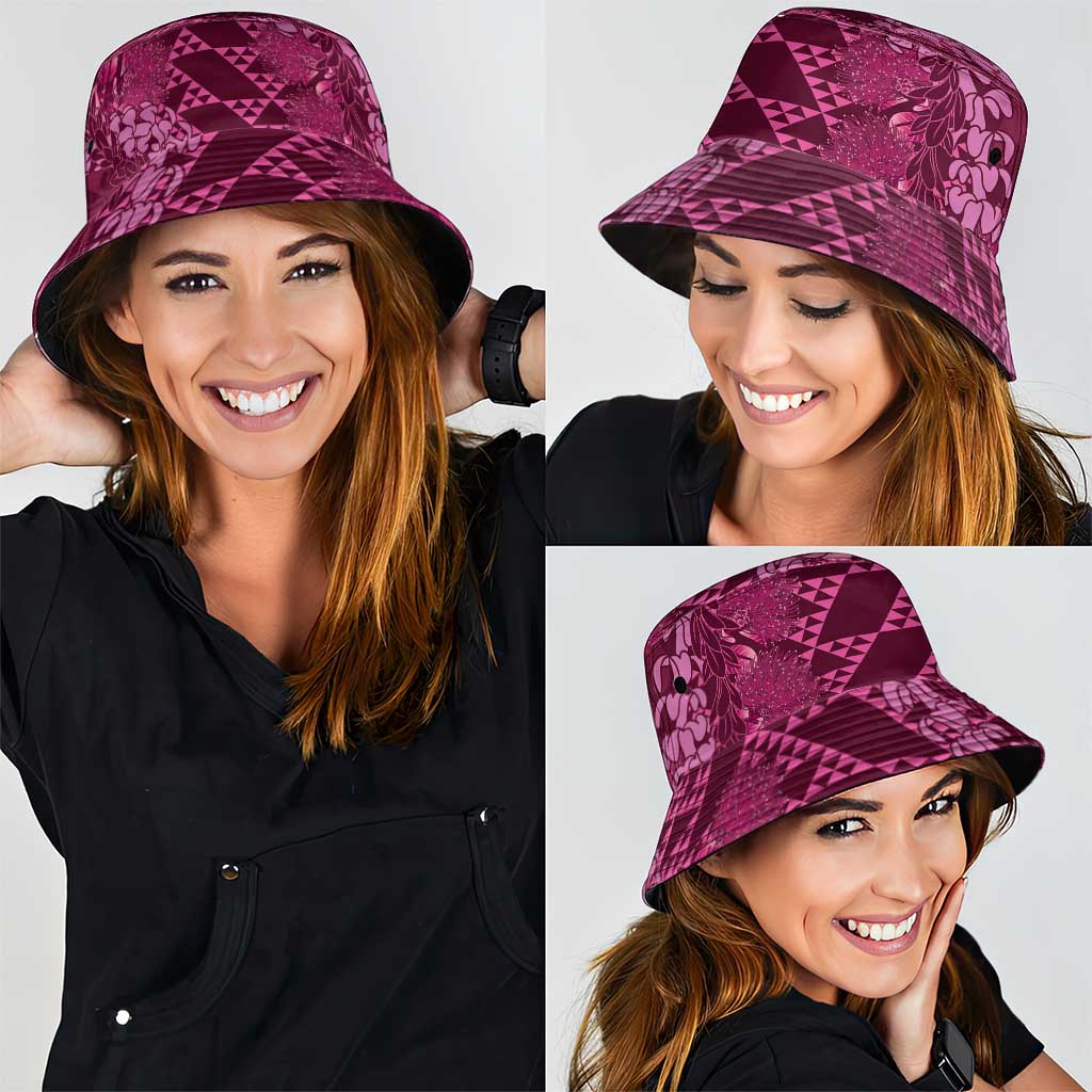 Pink Aloha Hawaii Bucket Hat Hawaiian Kakau Ohia Lehua Lei - Polynesian Pride