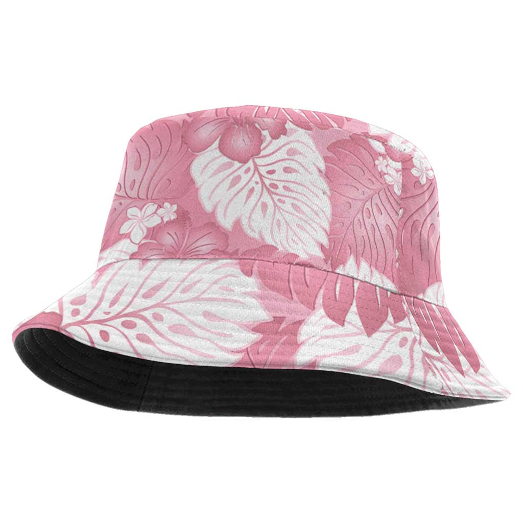 Pink Aloha Hawaii Bucket Hat Monstera Hibiscus Plumeria Seamless Vibes - Polynesian Pride