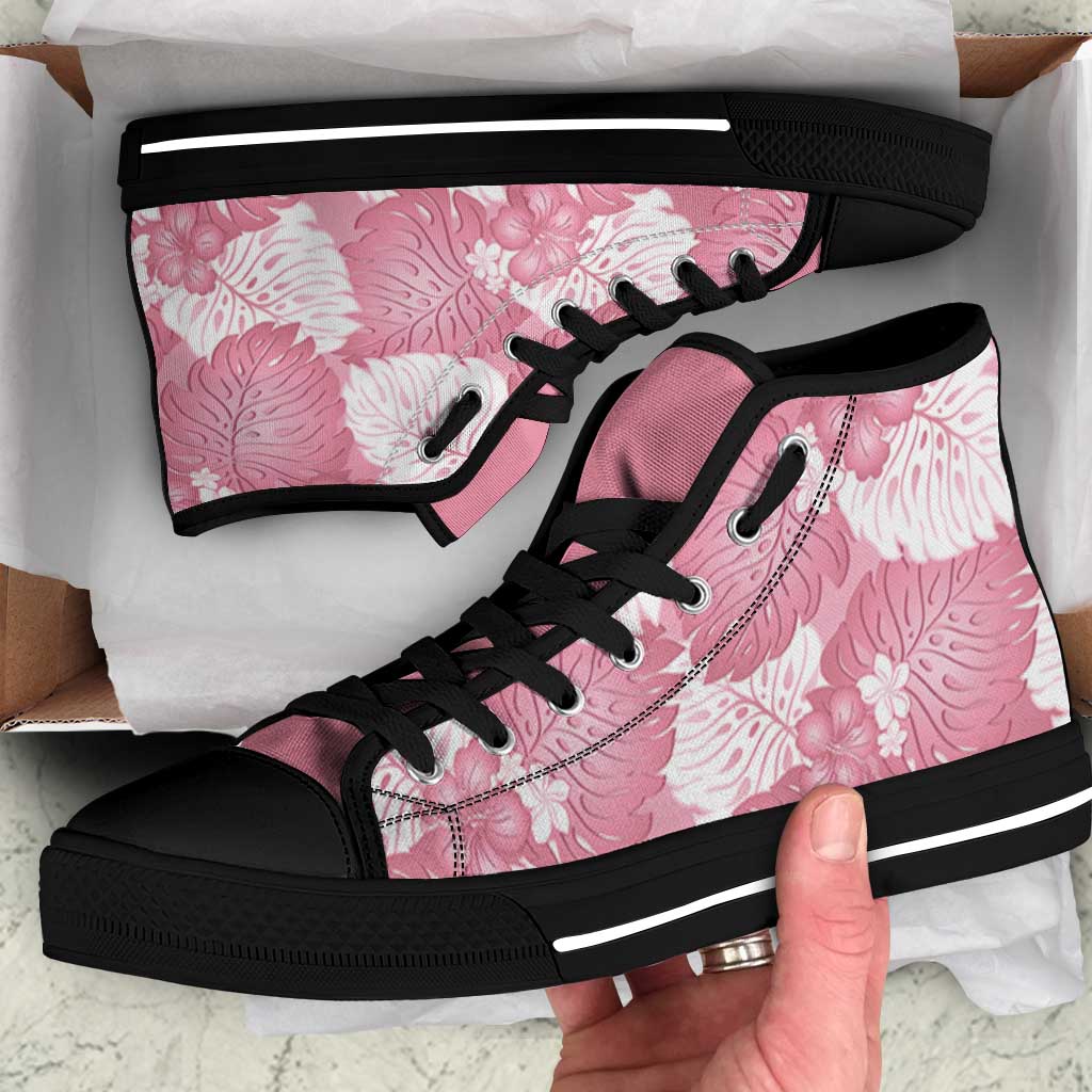 Pink Aloha Hawaii High Top Shoes Monstera Hibiscus Plumeria Seamless Vibes LT14 Pink - Polynesian Pride