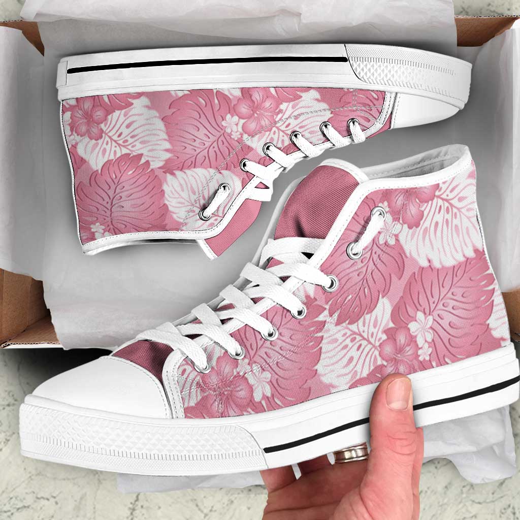 Pink Aloha Hawaii High Top Shoes Monstera Hibiscus Plumeria Seamless Vibes LT14 Pink - Polynesian Pride