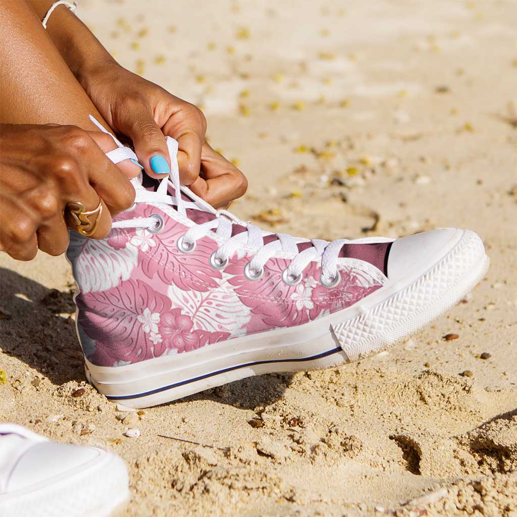 Pink Aloha Hawaii High Top Shoes Monstera Hibiscus Plumeria Seamless Vibes LT14 - Polynesian Pride