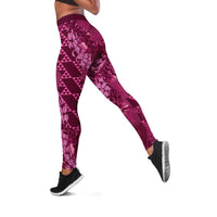 Pink Aloha Hawaii Leggings Hawaiian Kakau Ohia Lehua Lei - Polynesian Pride