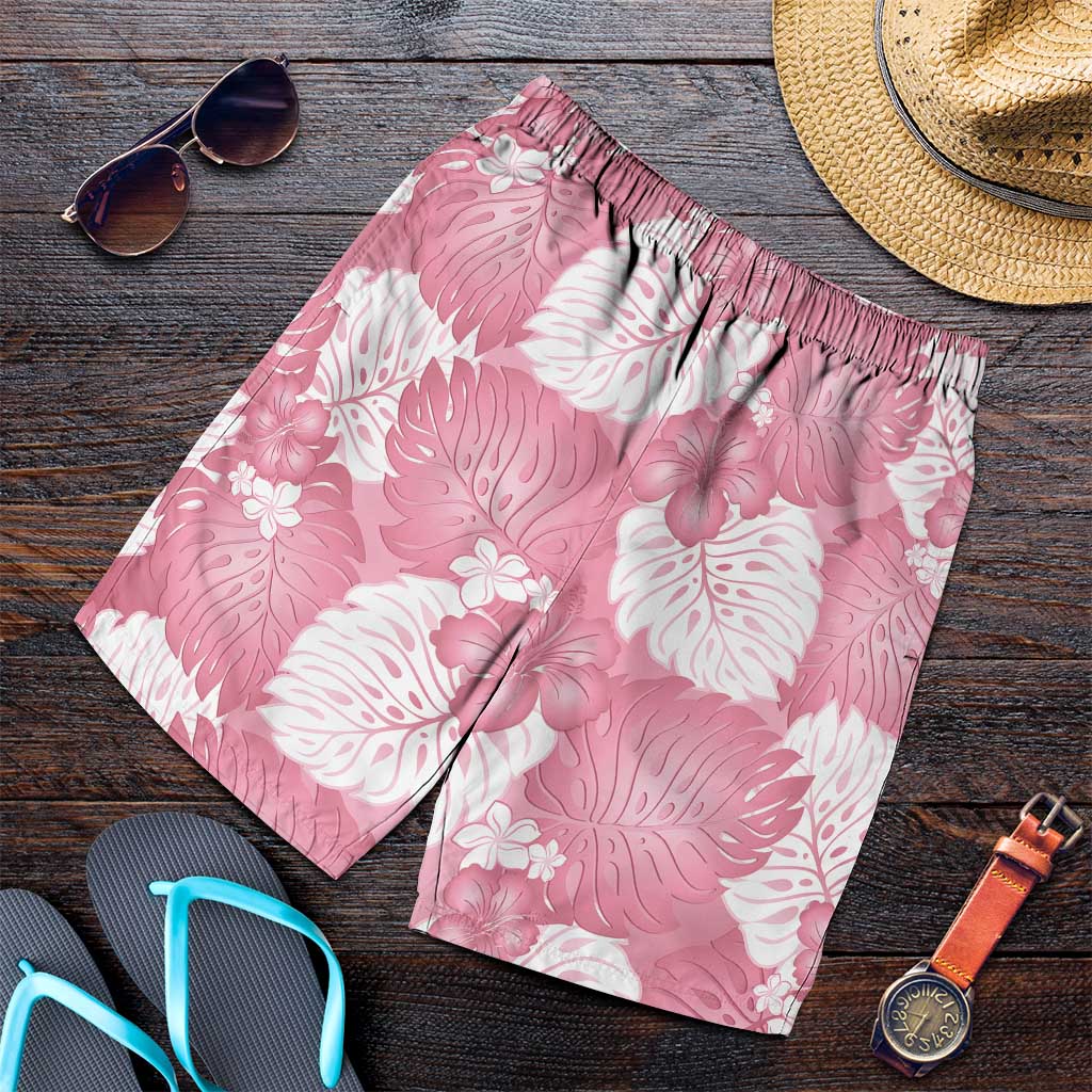 Pink Aloha Hawaii Shorts for Men Monstera Hibiscus Plumeria Seamless Vibes - Polynesian Pride