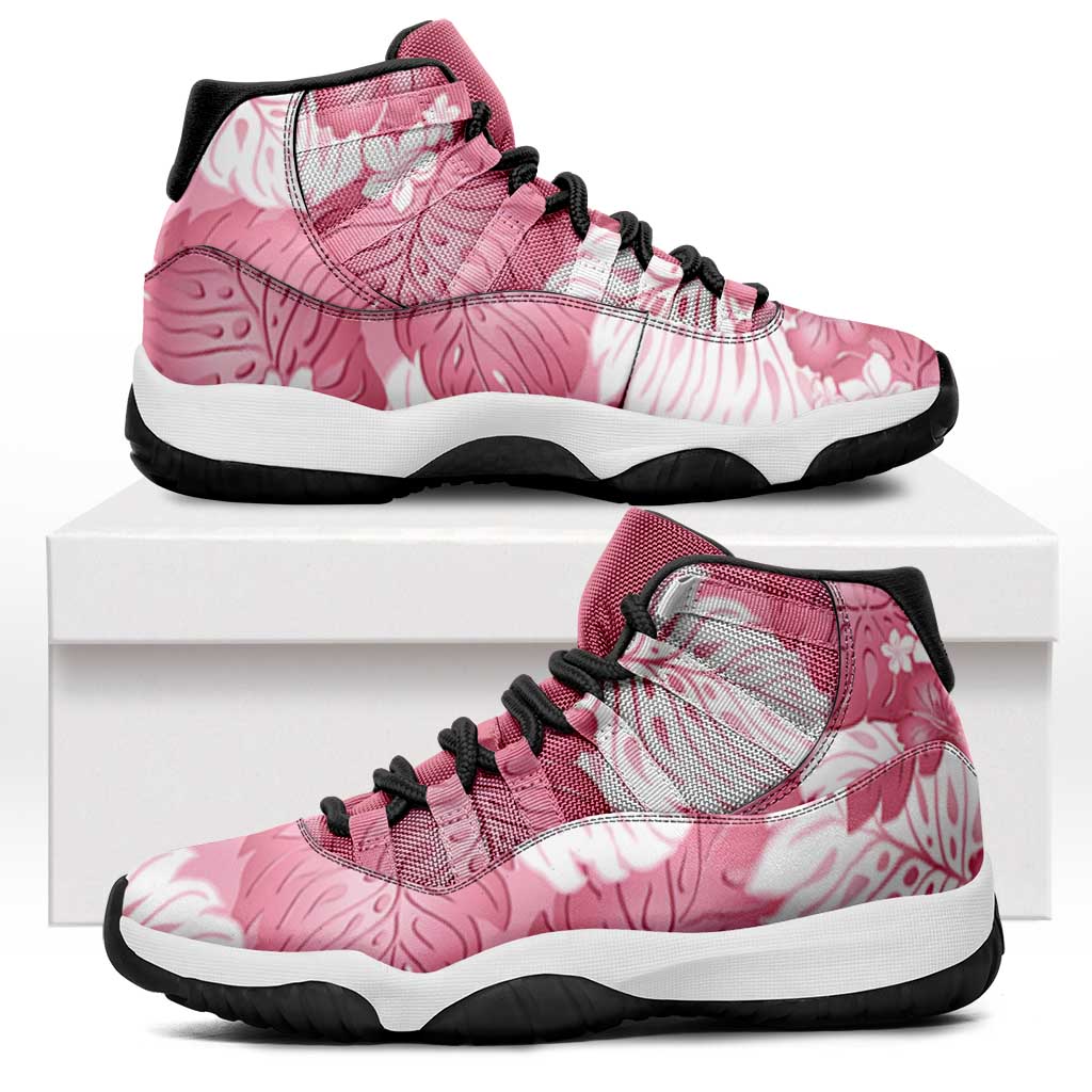 Pink Aloha Hawaii Sneakers J11 Monstera Hibiscus Plumeria Seamless Vibes - Polynesian Pride