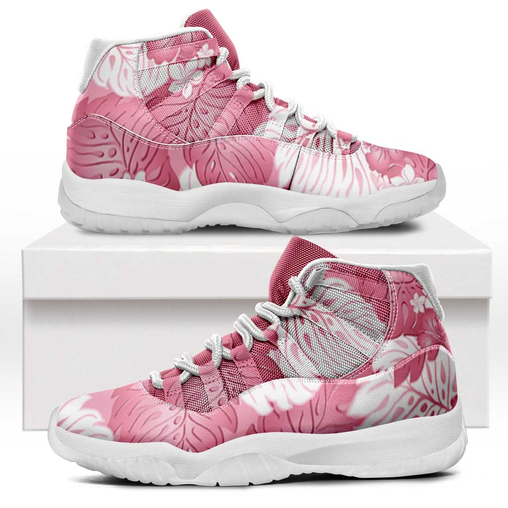 Pink Aloha Hawaii Sneakers J11 Monstera Hibiscus Plumeria Seamless Vibes - Polynesian Pride