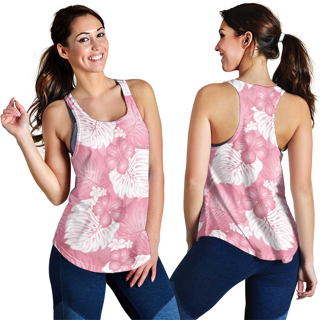 Pink Aloha Hawaii Women Racerback Tank Monstera Hibiscus Plumeria Seamless Vibes - Polynesian Pride