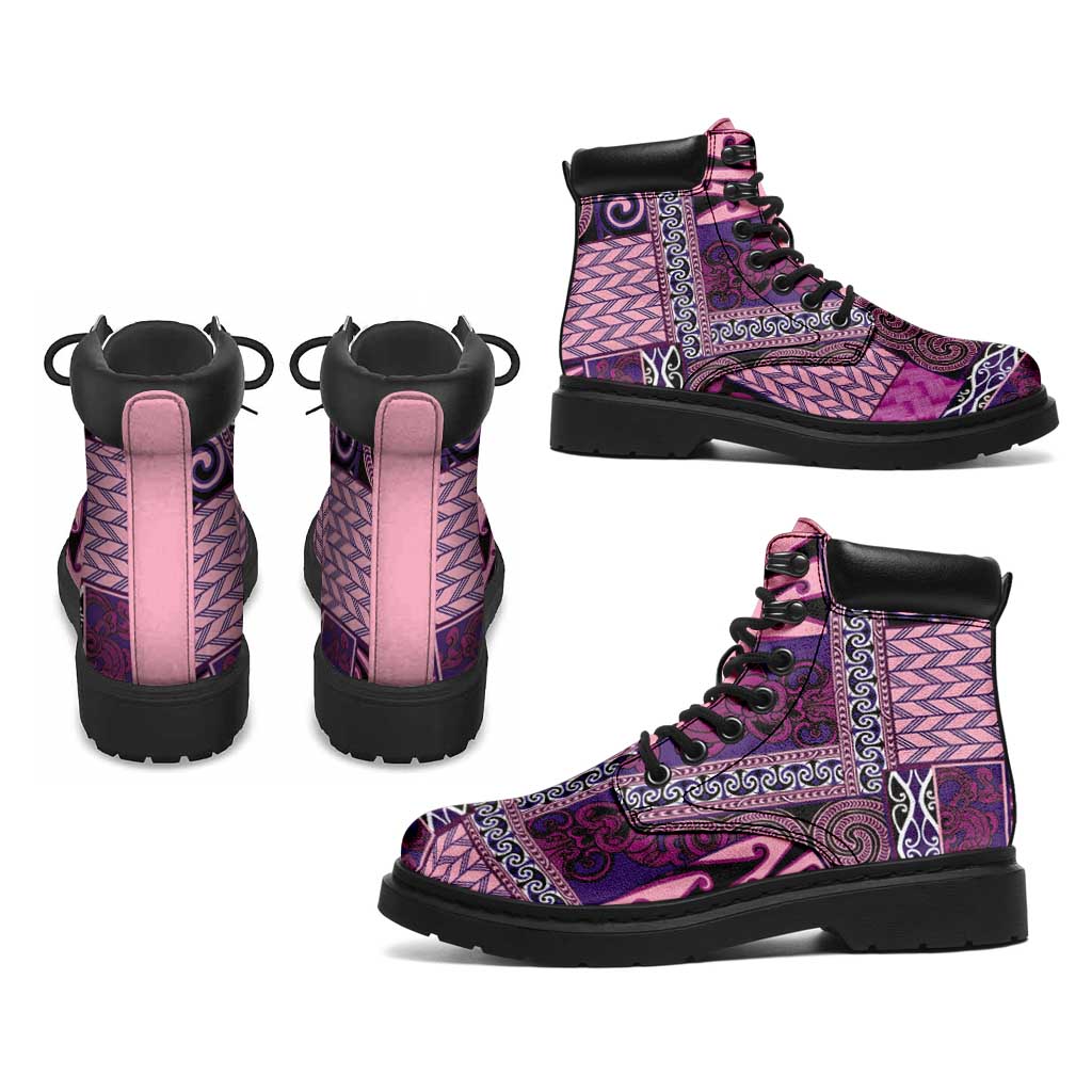 Pink Aotearoa Kowhaiwhai Pattern All Season Boots NZ Maori Quilt Style - Polynesian Pride