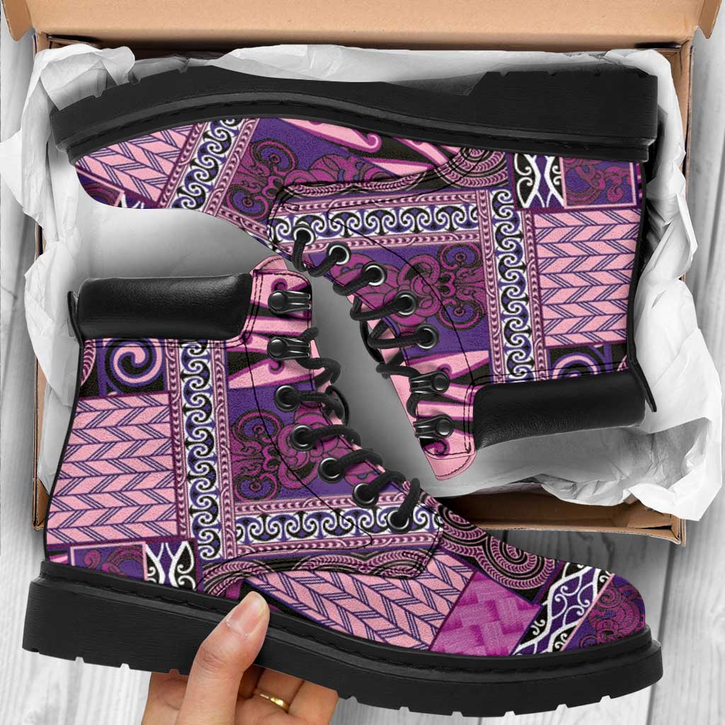 Pink Aotearoa Kowhaiwhai Pattern All Season Boots NZ Maori Quilt Style - Polynesian Pride