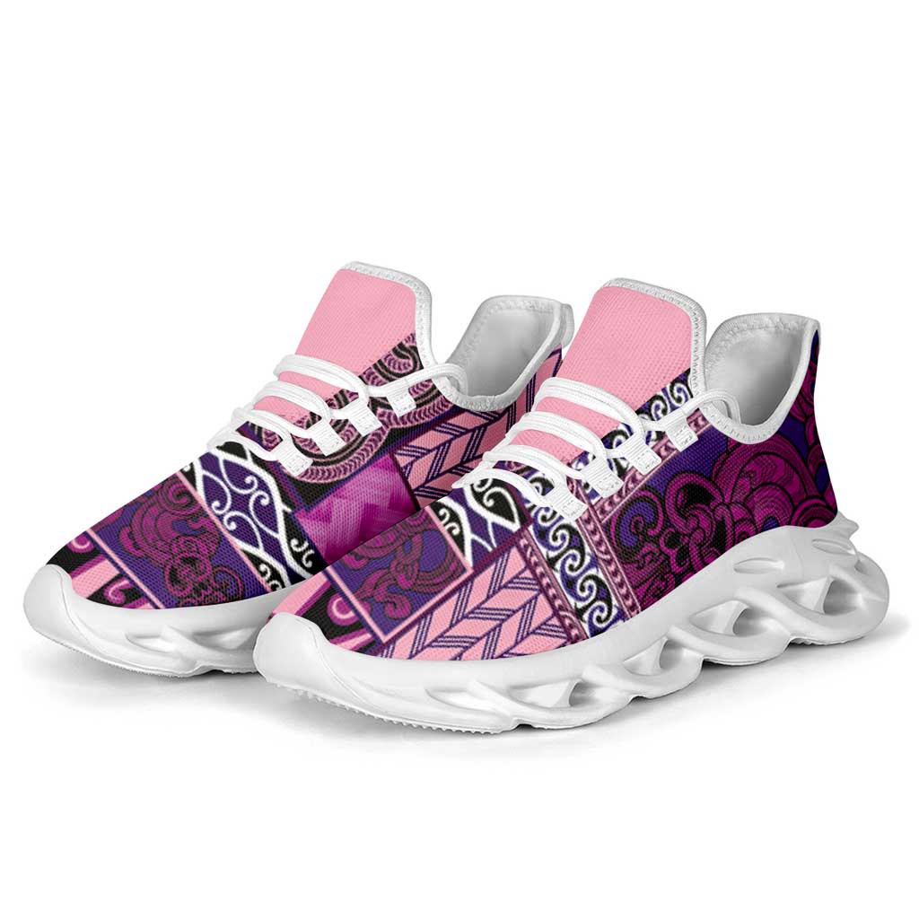 Pink Aotearoa Kowhaiwhai Pattern Clunky Sneakers NZ Maori Quilt Style - Polynesian Pride