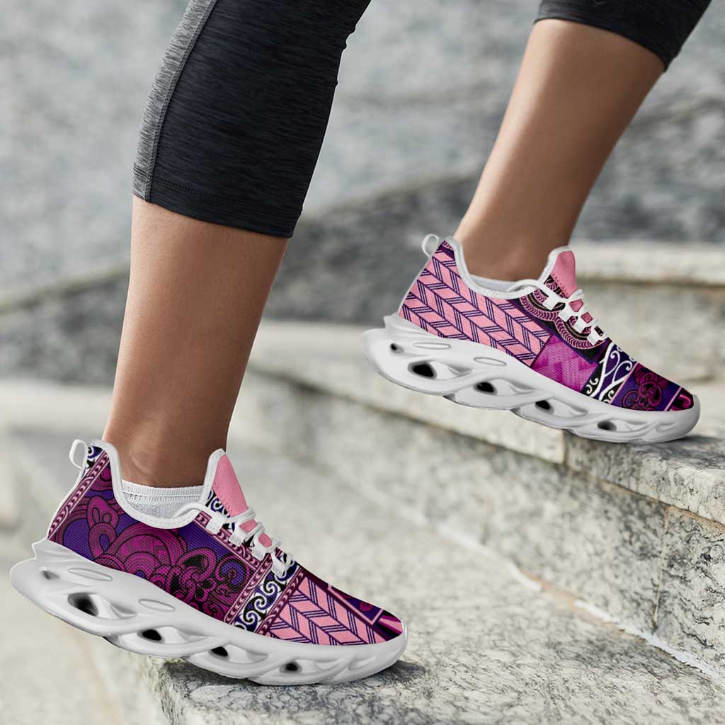 Pink Aotearoa Kowhaiwhai Pattern Clunky Sneakers NZ Maori Quilt Style - Polynesian Pride