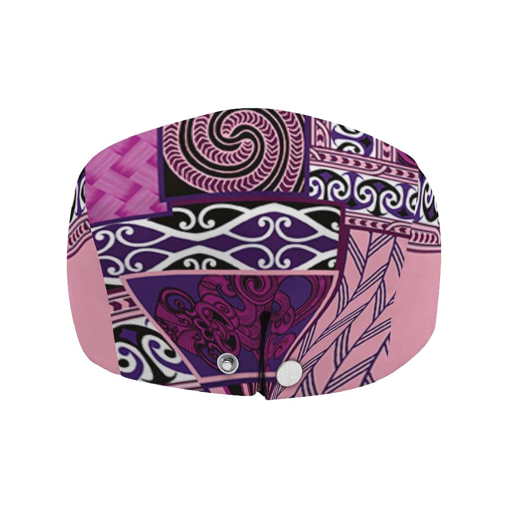 Pink Aotearoa Kowhaiwhai Pattern Jeff Hat NZ Maori Quilt Style - Polynesian Pride