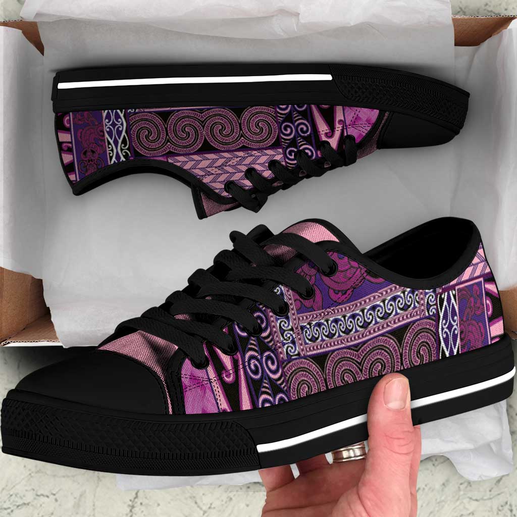 Pink Aotearoa Kowhaiwhai Pattern Low Top Shoes NZ Maori Quilt Style LT14 Pink - Polynesian Pride