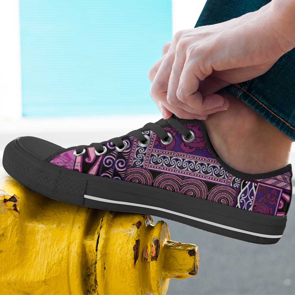 Pink Aotearoa Kowhaiwhai Pattern Low Top Shoes NZ Maori Quilt Style LT14 - Polynesian Pride