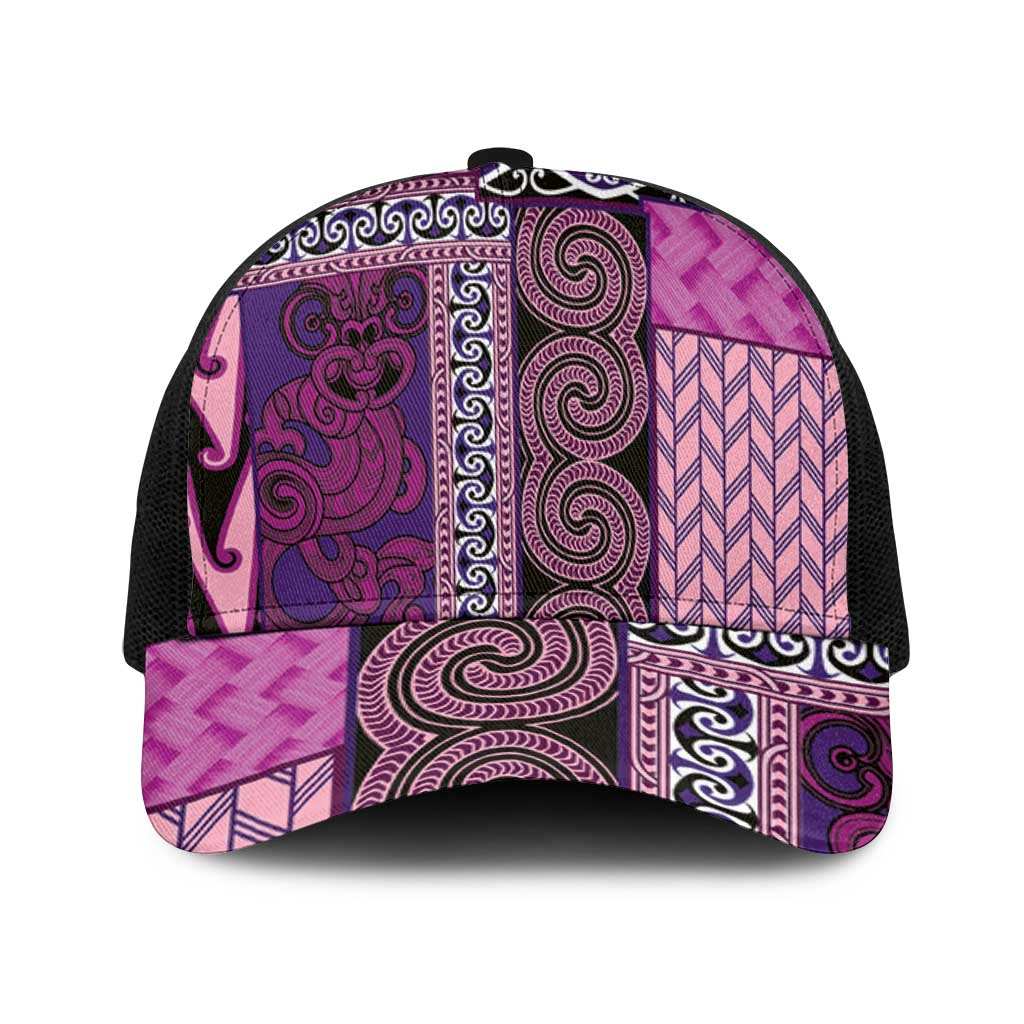 Pink Aotearoa Kowhaiwhai Pattern Mesh Trucker Cap NZ Maori Quilt Style - Polynesian Pride