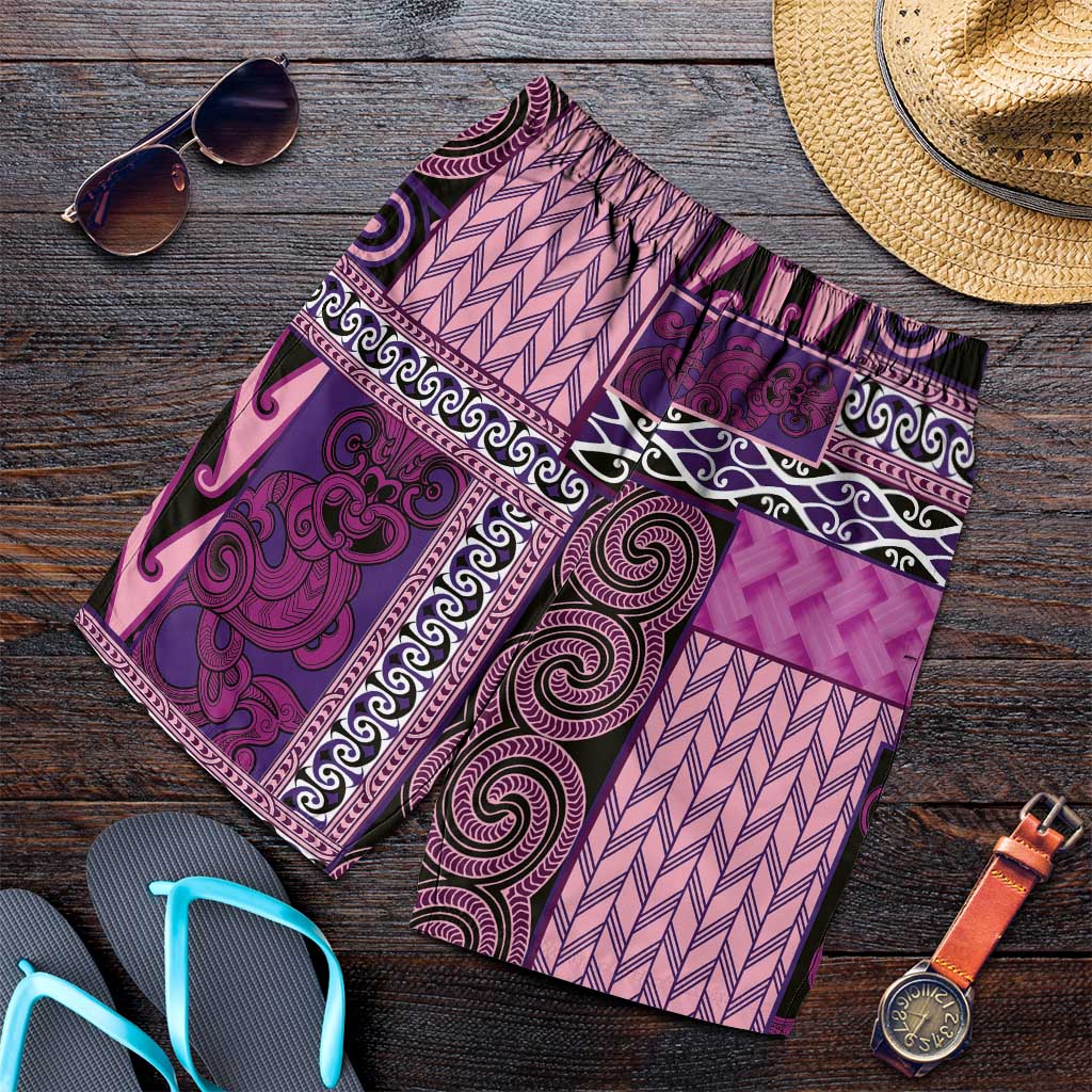 Pink Aotearoa Kowhaiwhai Pattern Shorts for Men NZ Maori Quilt Style - Polynesian Pride