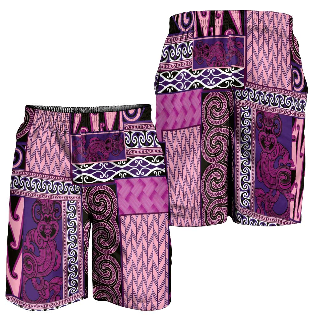 Pink Aotearoa Kowhaiwhai Pattern Shorts for Men NZ Maori Quilt Style LT14 - Polynesian Pride