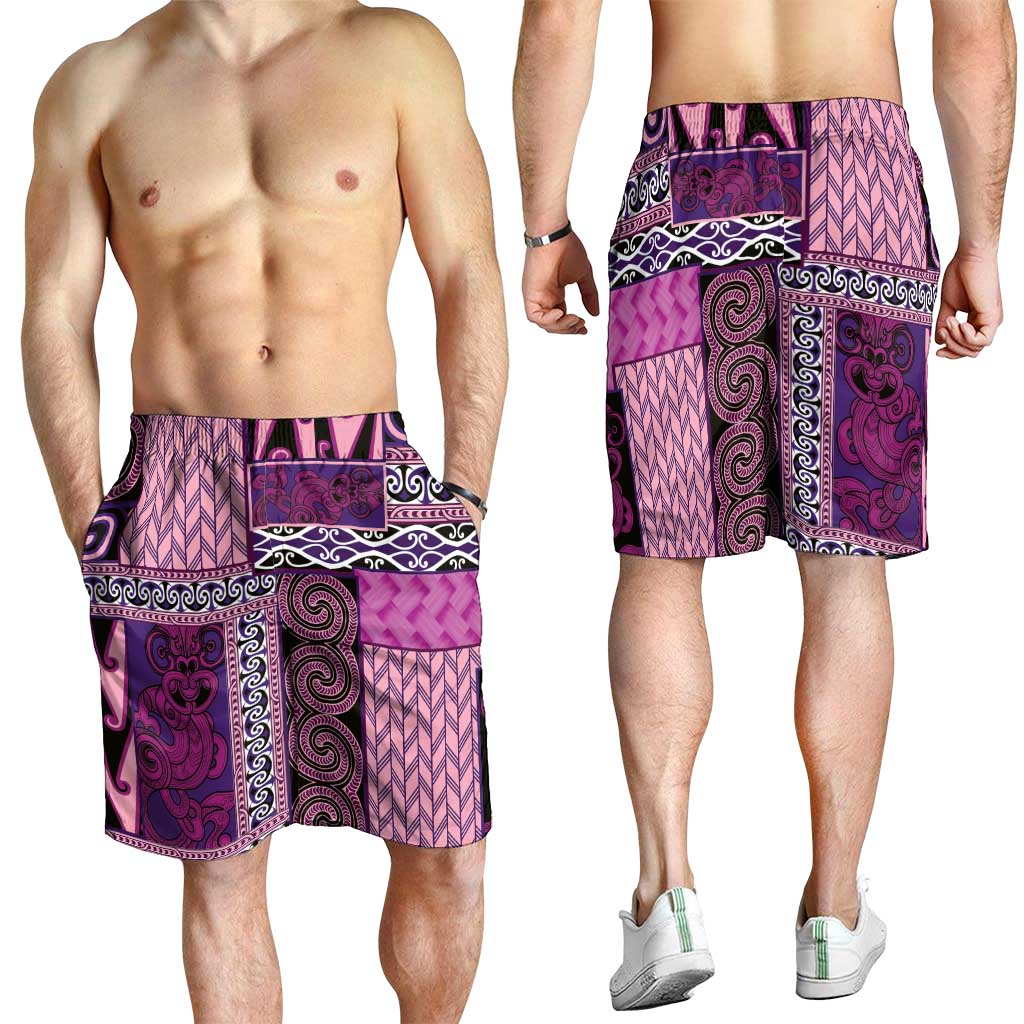 Pink Aotearoa Kowhaiwhai Pattern Shorts for Men NZ Maori Quilt Style LT14 - Polynesian Pride