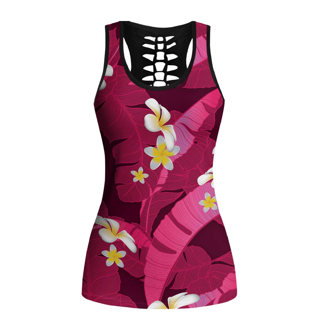 Pink Banana Leaf Hawaii Hollow Tank Top Lau Maia Plumeria Tropical Summer Vibes LT14 Female Pink - Polynesian Pride