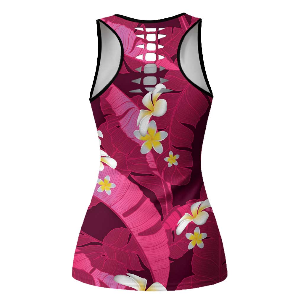 Pink Banana Leaf Hawaii Hollow Tank Top Lau Maia Plumeria Tropical Summer Vibes