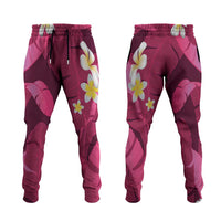 Pink Banana Leaf Hawaii Jogger Pants Lau Maia Plumeria Tropical Summer Vibes