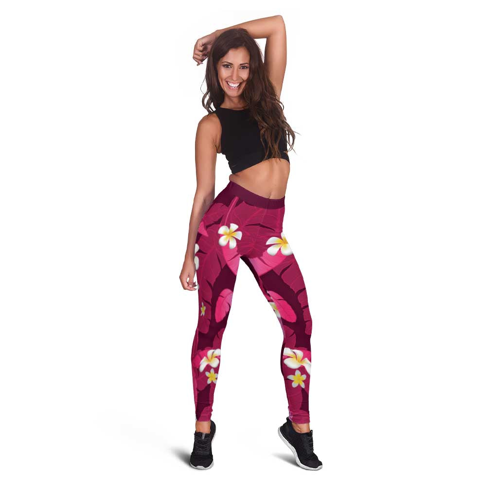Pink Banana Leaf Hawaii Leggings Lau Maia Plumeria Tropical Summer Vibes
