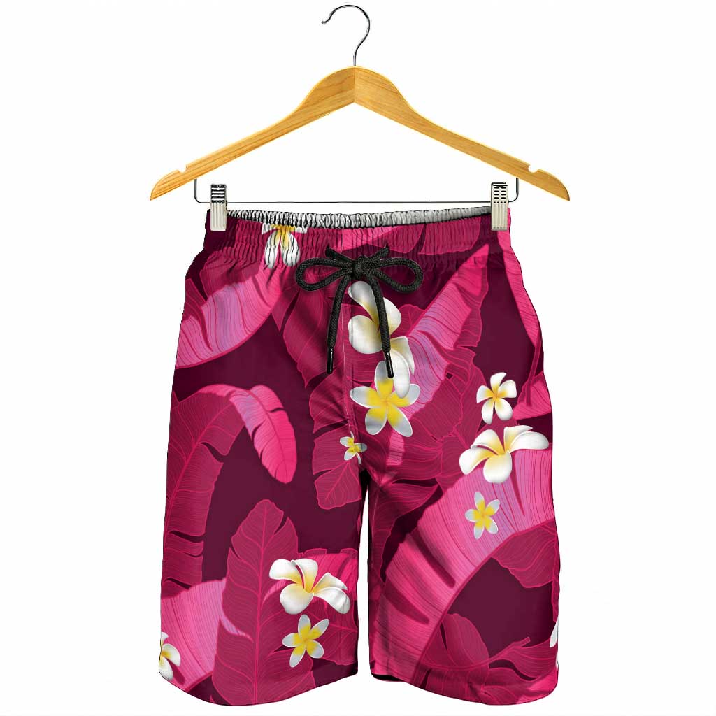 Pink Banana Leaf Hawaii Shorts for Men Lau Maia Plumeria Tropical Summer Vibes