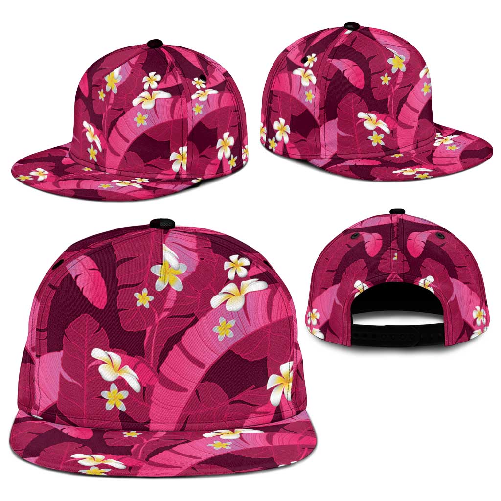 Pink Banana Leaf Hawaii Snapback Cap Lau Maia Plumeria Tropical Summer Vibes