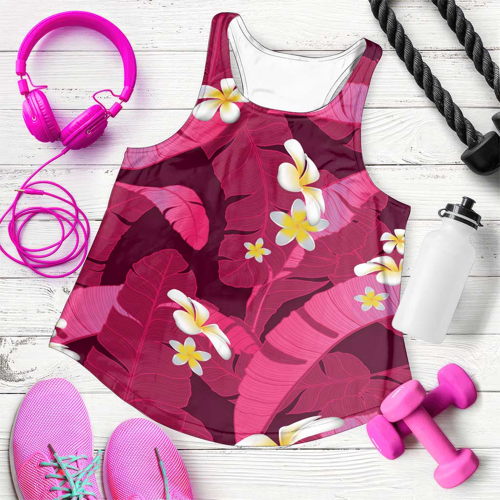 Pink Banana Leaf Hawaii Women Racerback Tank Lau Maia Plumeria Tropical Summer Vibes