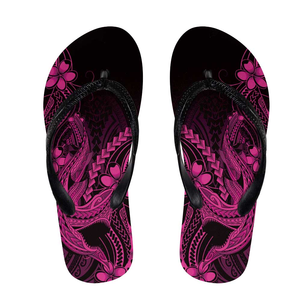 Pink Black Aloha Hawaii Flip Flops Polynesian Shark Tattoo With Plumeria - Polynesian Pride
