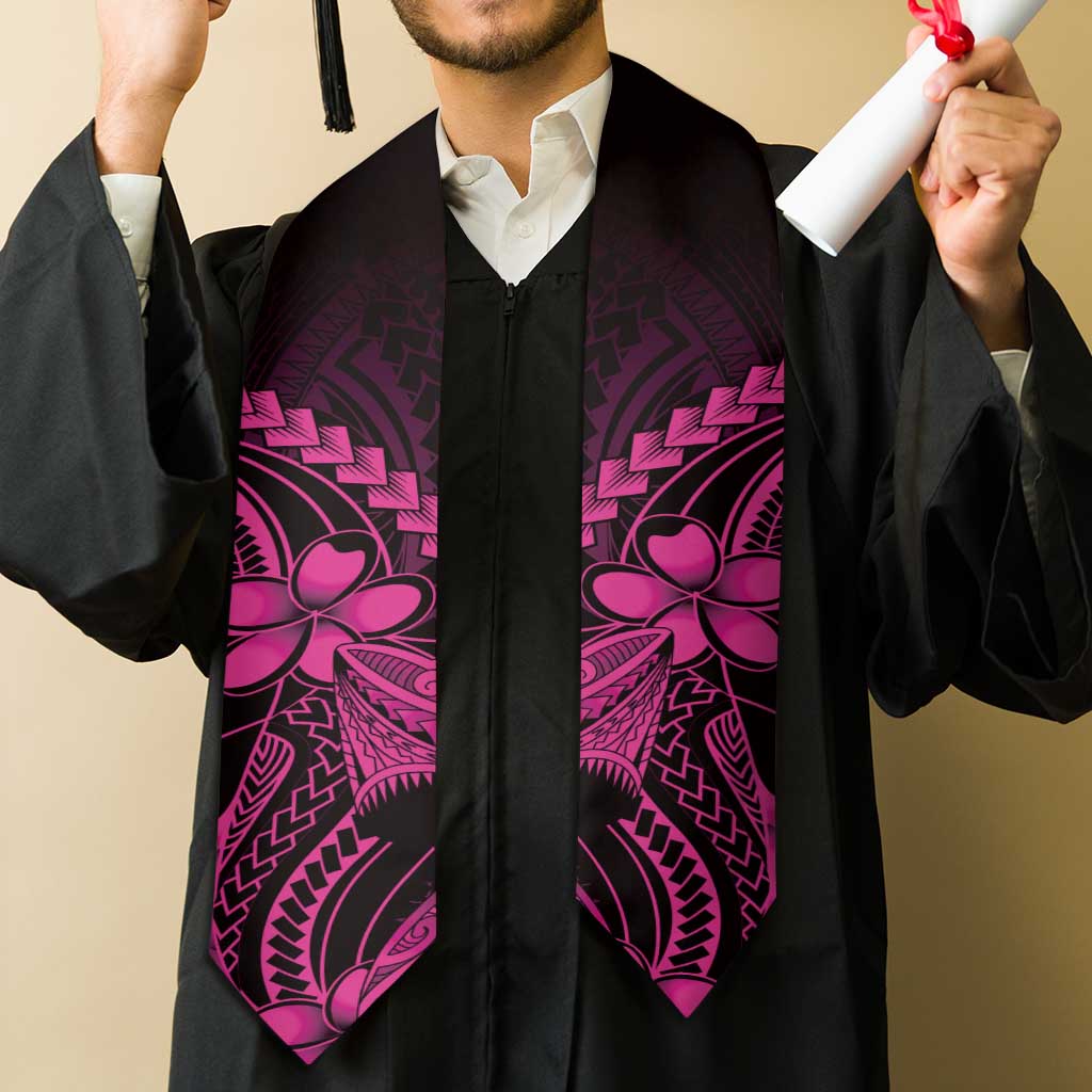 Pink Black Aloha Hawaii Graduation Stole Polynesian Shark Tattoo With Plumeria - Polynesian Pride