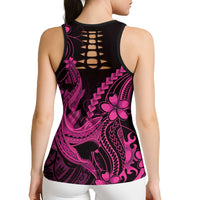 Pink Black Aloha Hawaii Hollow Tank Top Polynesian Shark Tattoo With Plumeria - Polynesian Pride