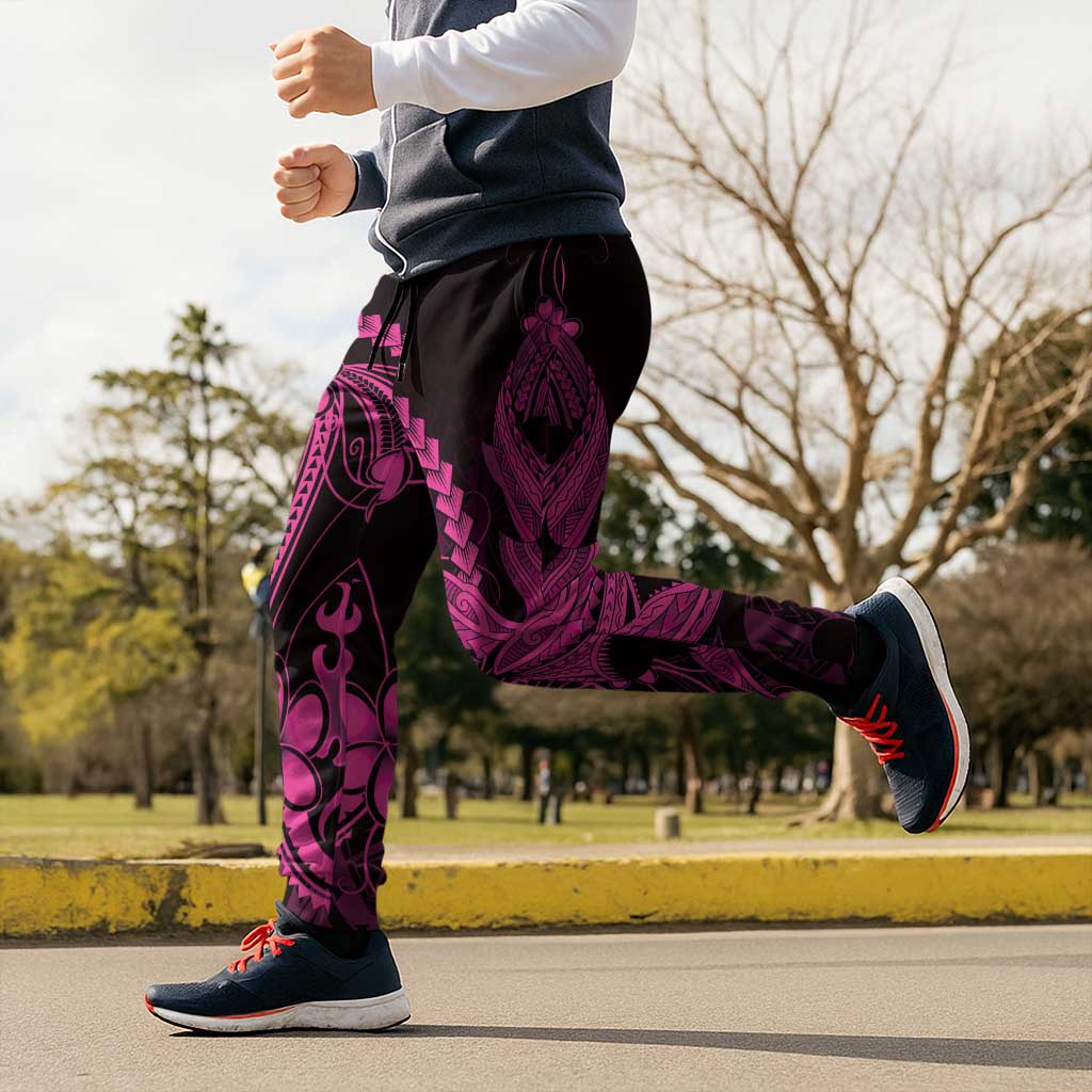 Pink Black Aloha Hawaii Jogger Pants Polynesian Shark Tattoo With Plumeria - Polynesian Pride