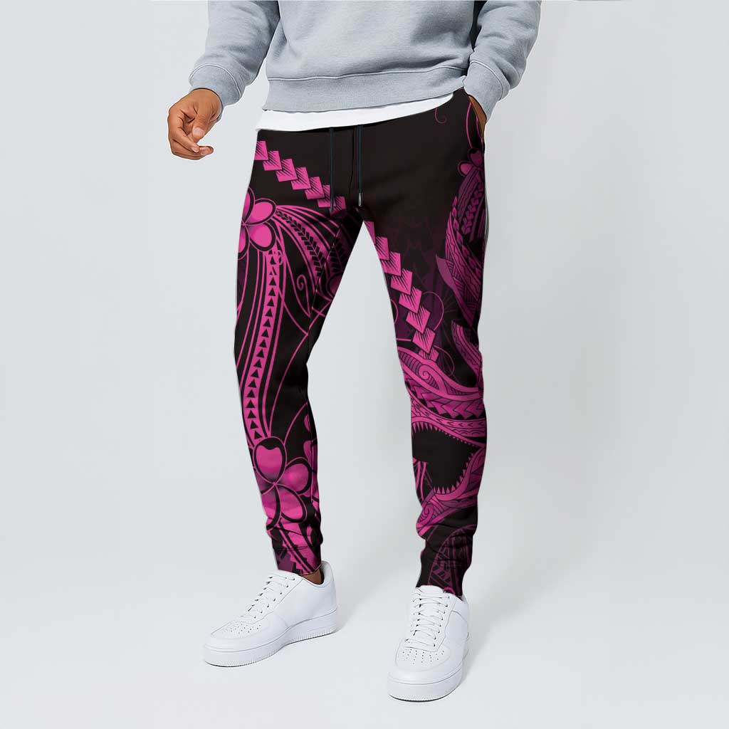 Pink Black Aloha Hawaii Jogger Pants Polynesian Shark Tattoo With Plumeria - Polynesian Pride