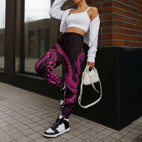 Pink Black Aloha Hawaii Jogger Pants Polynesian Shark Tattoo With Plumeria - Polynesian Pride